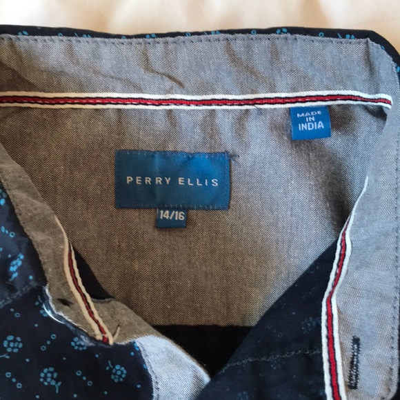 COPY - Perry Ellis navy cotton floral print shirt - Picture 3 of 6